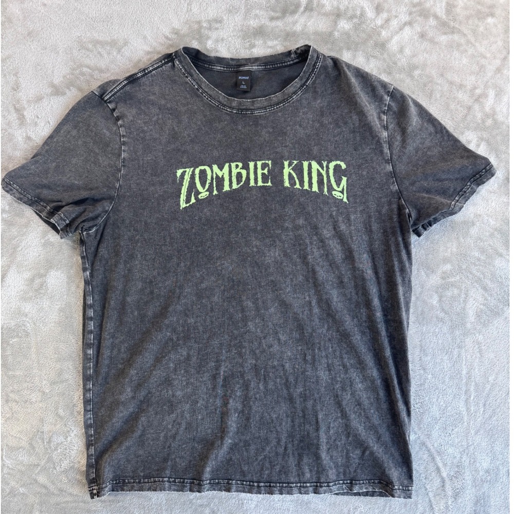 ROMWE Zombie‎ King Graphic Tee Unisex Large Black Grunge Goth Y2K Streetwear Tee